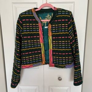 Vintage 80s Crystal Handwovens Green Multi Textured Cropped Blazer NWT Small